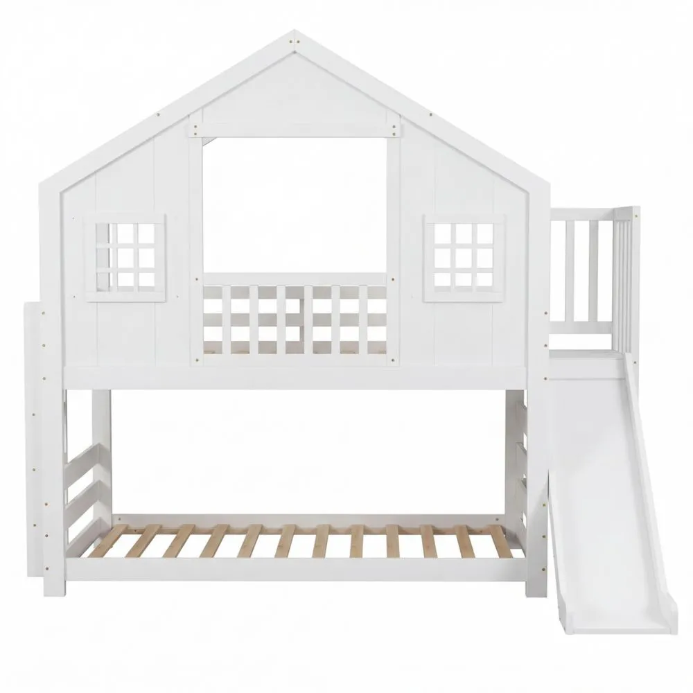 Kinder-Etagenbett mit Rutsche und kreativem Design, stabile Konstruktion, Weiß, 90x200 cm-Lutrivora