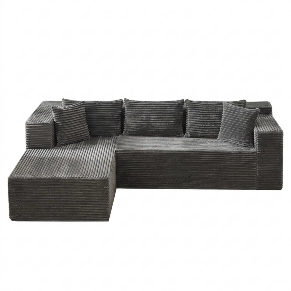 Ecksofa mit Chaise, Bezug in Grau, Modulares Bodensofa-Lutrivora
