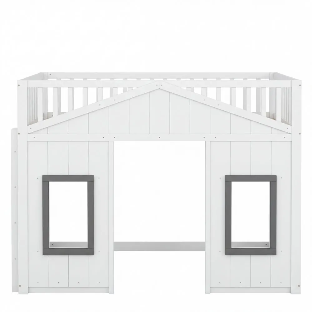 Kinder Etagenbett mit Rutsche und Fenster, sicherer Schlafplatz, 90x200 cm, Weiß-Lutrivora