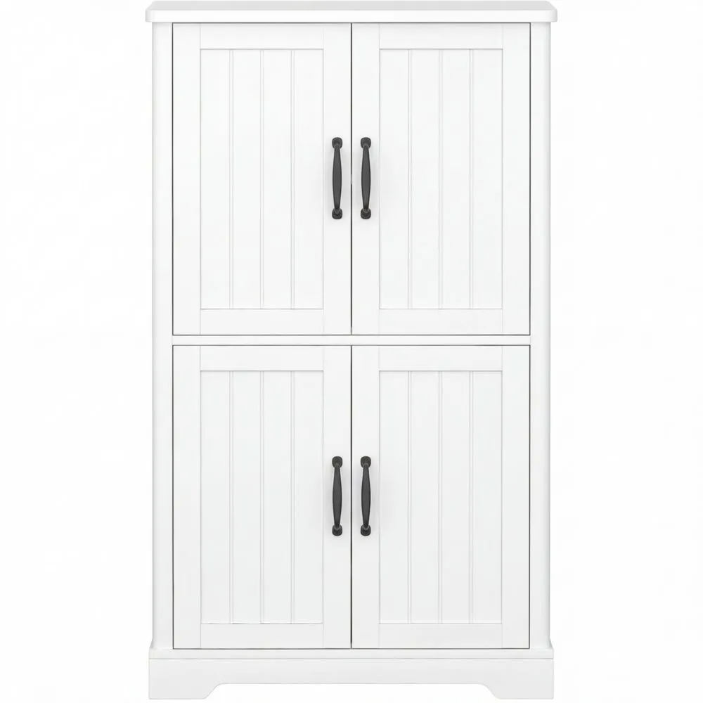 Multifunktionaler Aufbewahrungsschrank mit 4 Türen und verstellbaren Ablagen, für Badezimmer, Küche oder Wohnzimmer, Weiß-Lutrivora