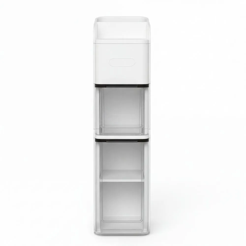 Kompakter Rollschrank mit Schubladen und Taschentuchbox für Badezimmer-Lutrivora