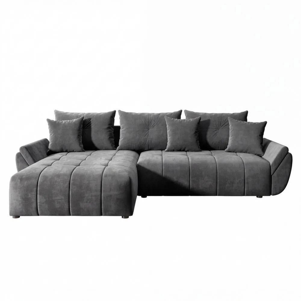 Velvet Ecksofa mit Schlaffunktion und Stauraum, Grau-Lutrivora