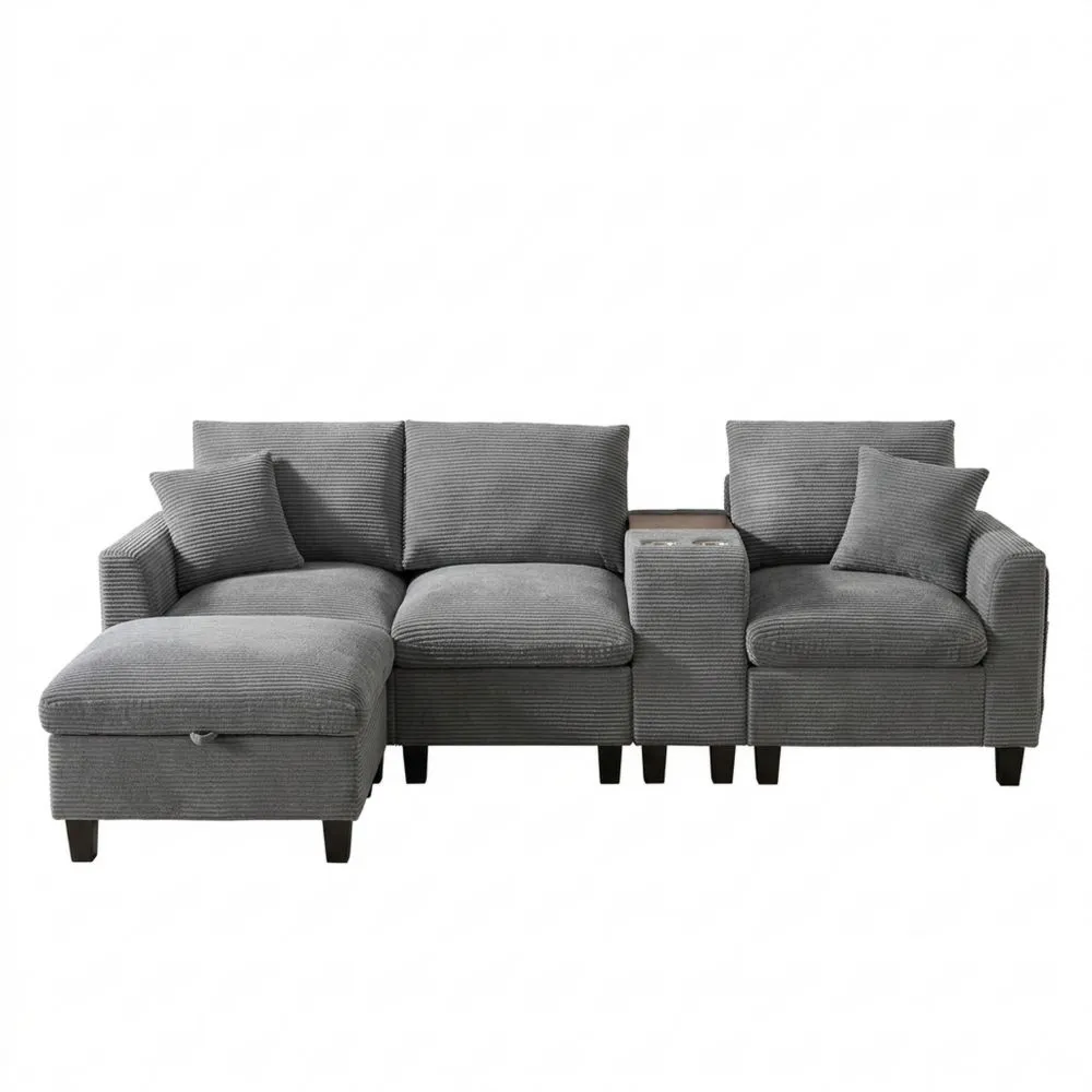 Ecksofa in L-Form mit Stauraum und USB-C-Anschlüssen-Lutrivora