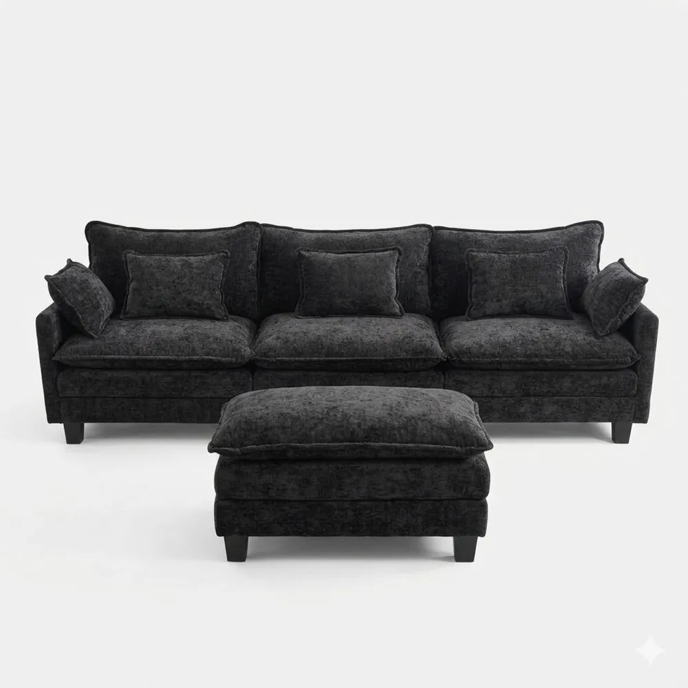 Modulares L-förmiges Ecksofa mit Ottomane, Chenille-Stoff, Schlaffunktion, für Wohn- und Schlafzimmer-Lutrivora