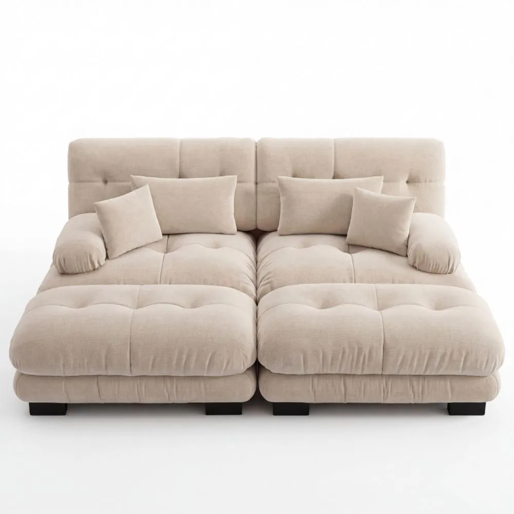 Gemütliches 2-Sitzer-Sofa mit Hockern, Chenille-Bezug, einfach zu montieren-Lutrivora