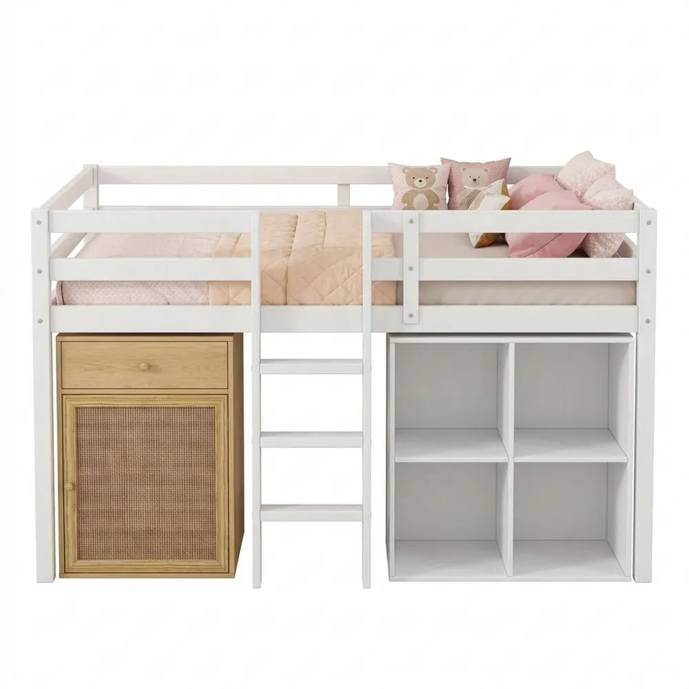 Multifunktionales Hochbett für Kinder mit Stauraum und Leiter-Lutrivora