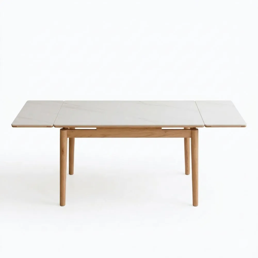 Ausziehbarer Esstisch aus massivem Holz, geeignet für 2 bis 6 Personen, ideal für Ess- und Wohnzimmer, Beige-Lutrivora