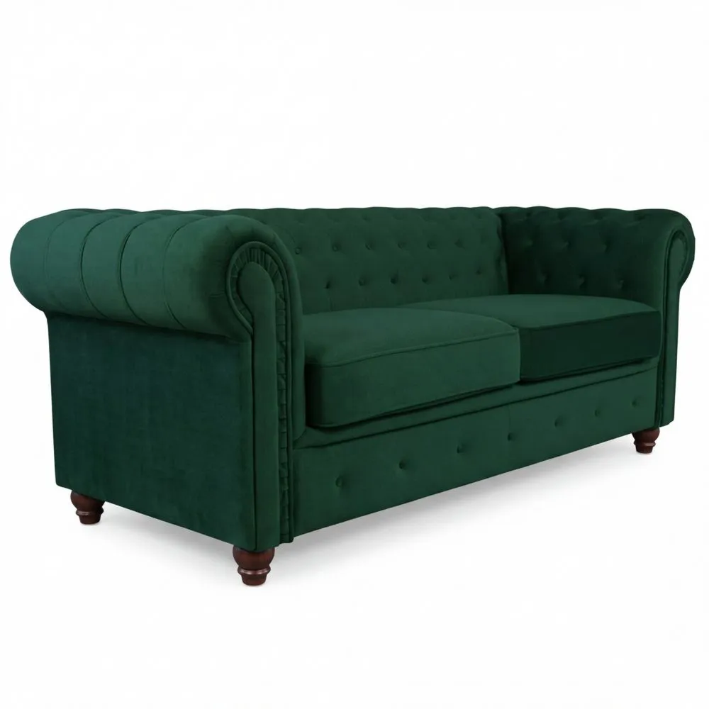 3-Sitzer Glamour Design Sofa mit Holzfüßen in Dunkelgrün-Lutrivora