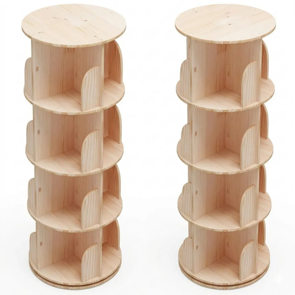 360° Drehbares Regal aus Massivholz mit 4 Ebenen für vielseitige Nutzung