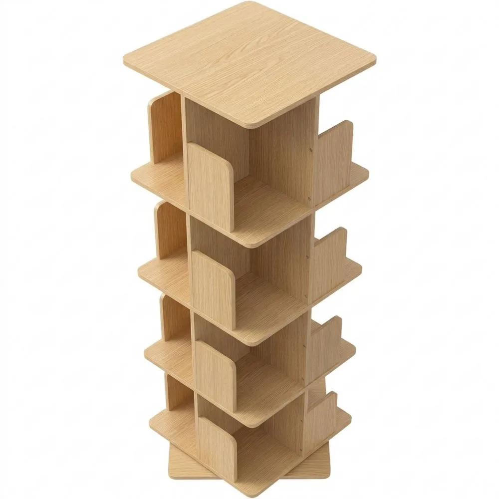 Drehbares Kinderregal mit 5 Ebenen und 20 Fächern, Eiche-Holzoptik, 40x155x40 cm