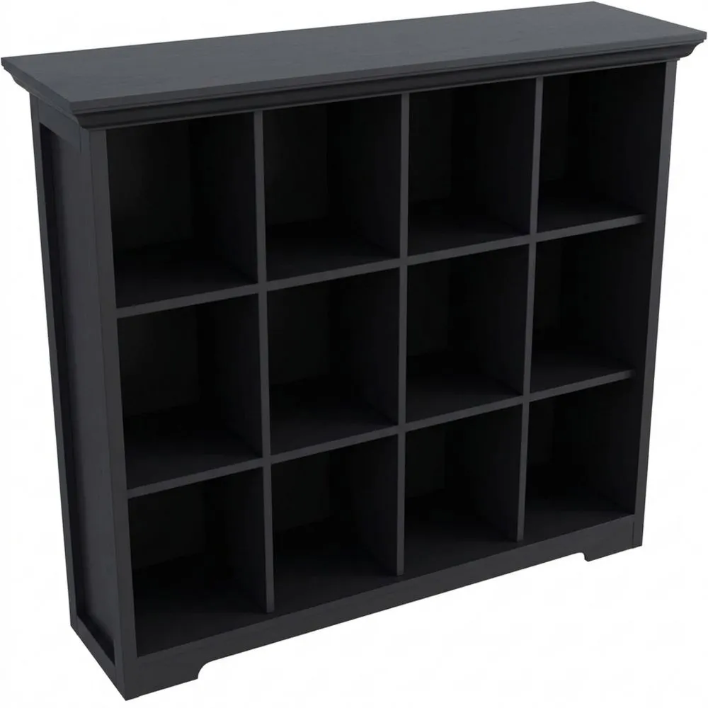 Modernes offenes Bücherregal mit 12 Fächern und Sockel, 3 Ebenen, für Zuhause und Büro, schwarz