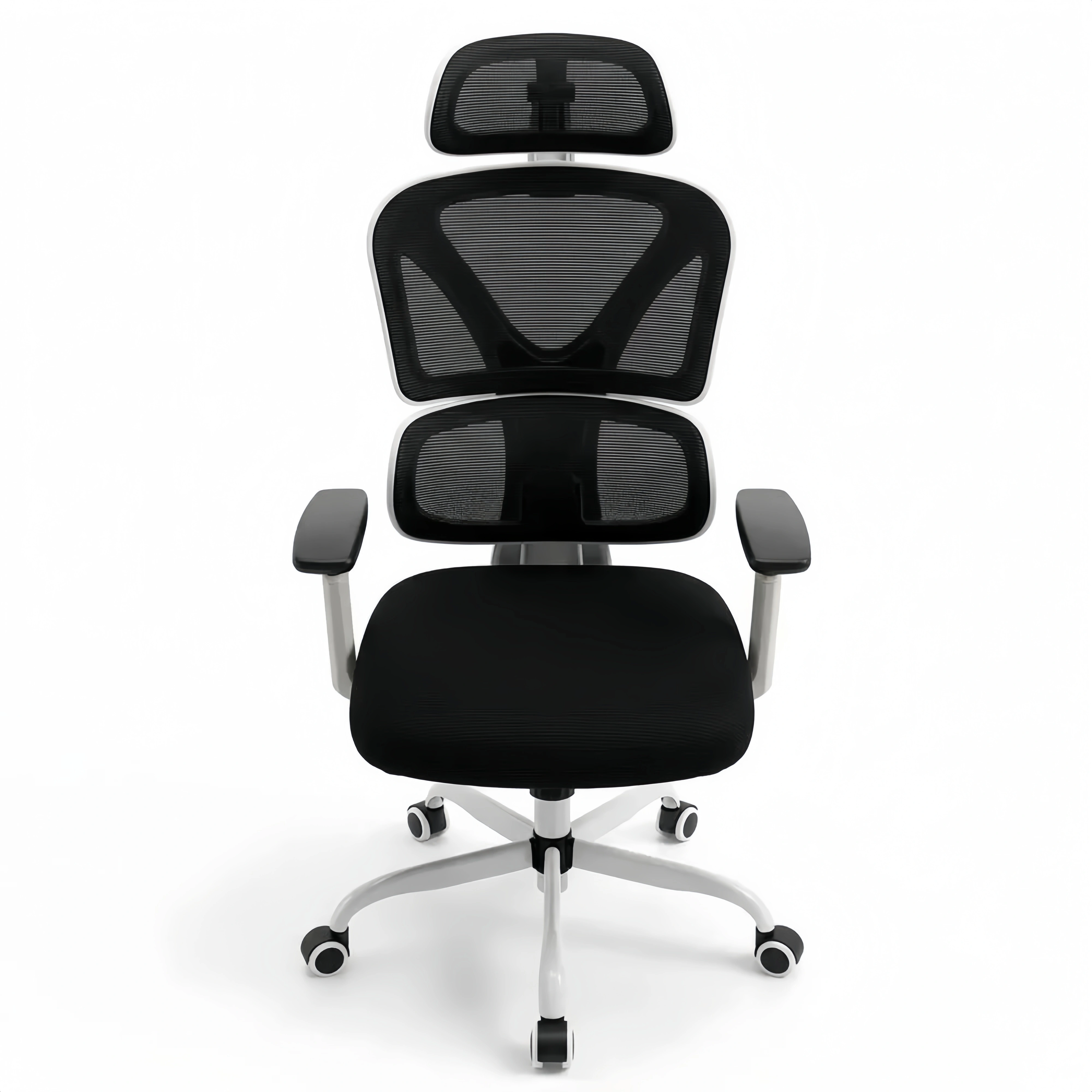 Ergonomischer Bürostuhl mit Kopfstütze und Lendenstütze, gegen Rückenschmerzen, 150kg Belastbarkeit, Weiß