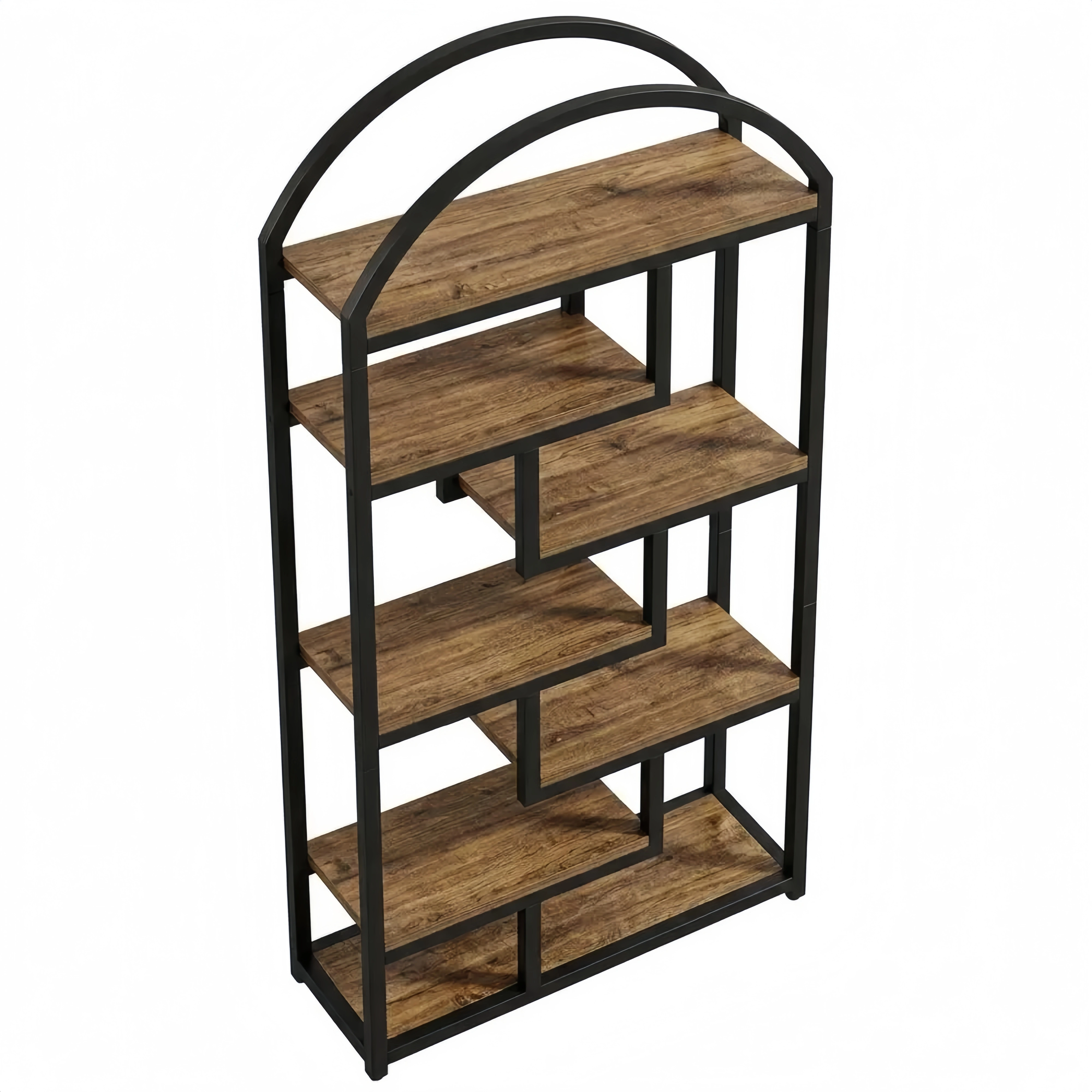 Hohes Bücherregal mit offenem Design und Metallrahmen, 7 Ebenen, freistehendes Regal für Büro und Wohnzimmer, Braun