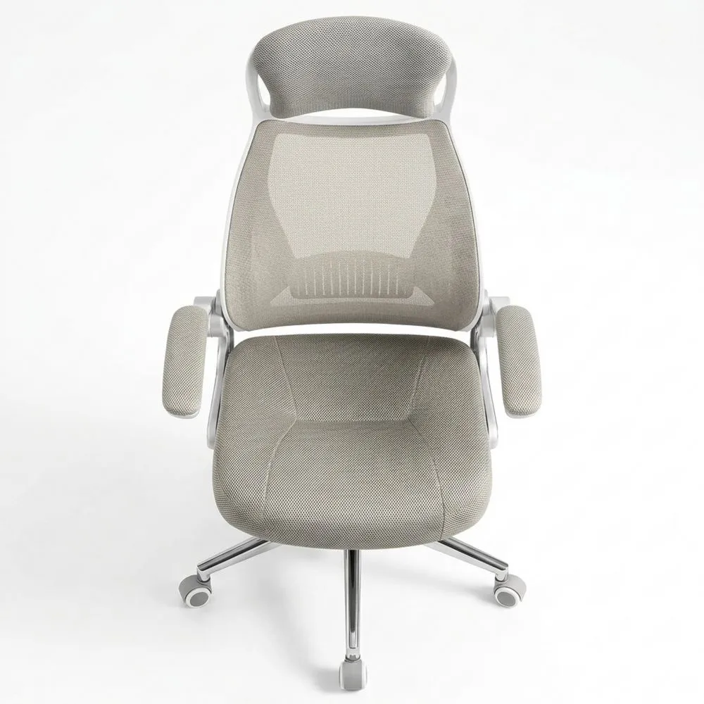 Ergonomischer Drehstuhl mit klappbaren Armlehnen und Netzrücken