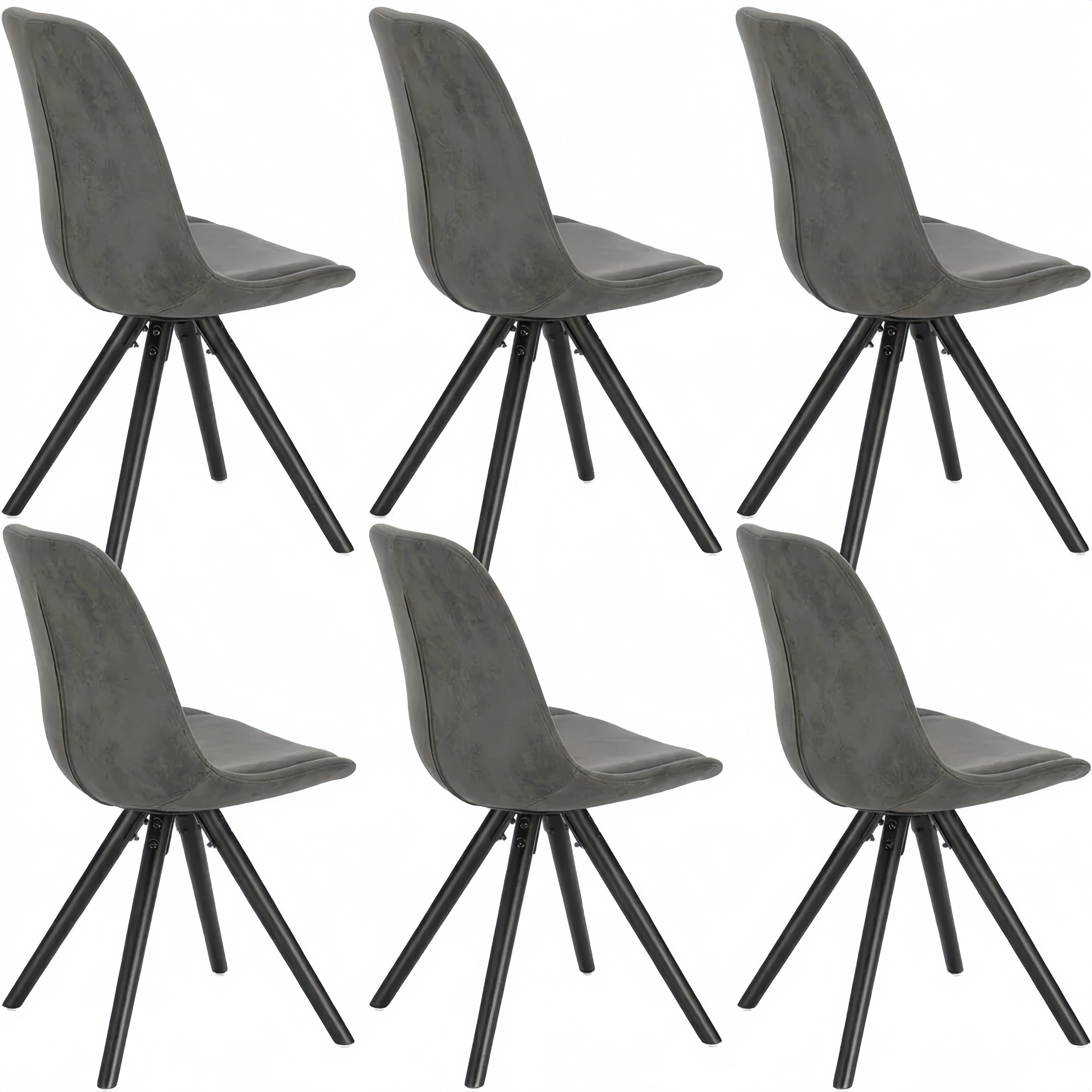 6er Set Esszimmerstühle mit Skandinavischem Design und Stoffbezug, Anthrazit
