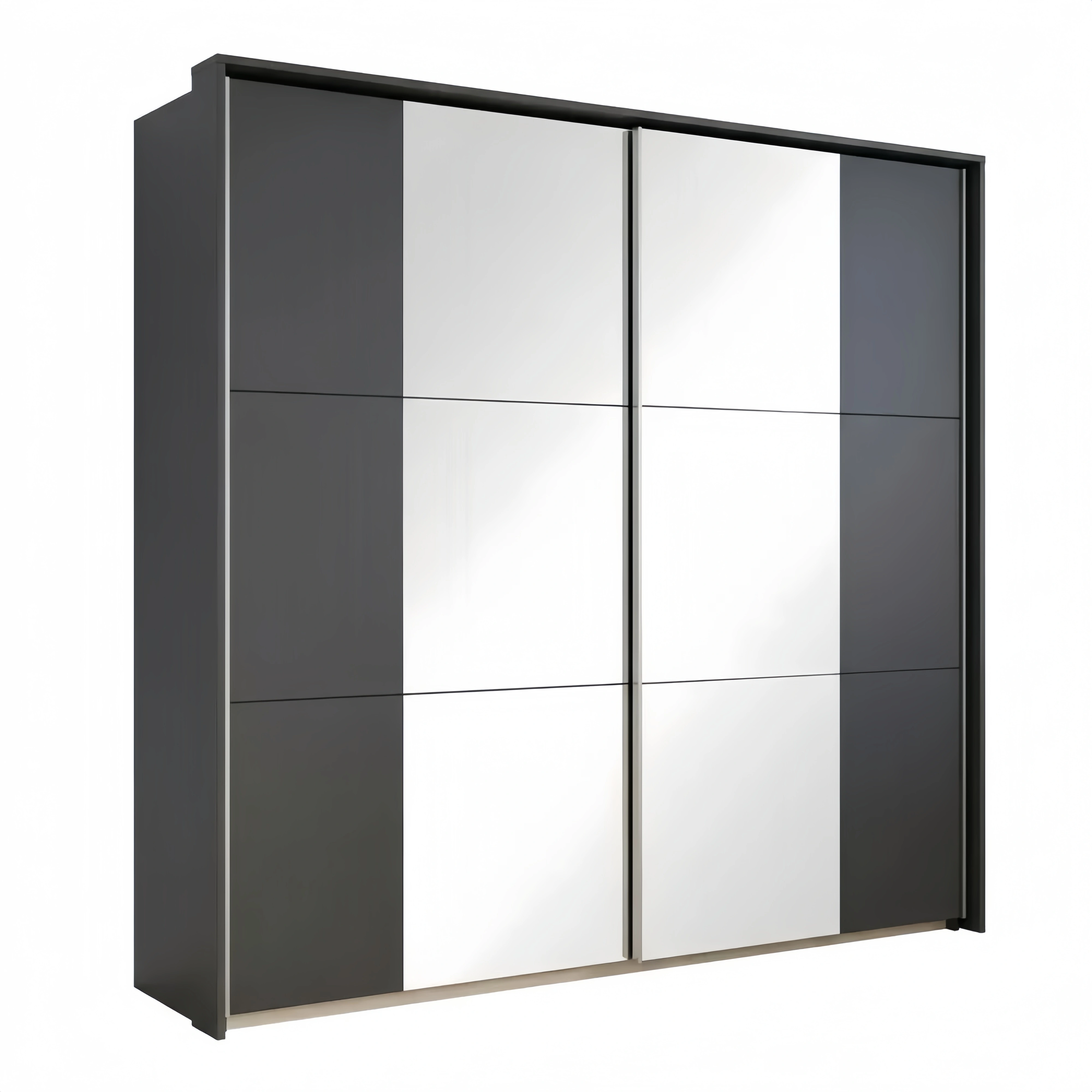 Moderner Schwebetürenschrank mit Spiegeln, 2-türig, Grau und Schwarz, inkl. Zubehör