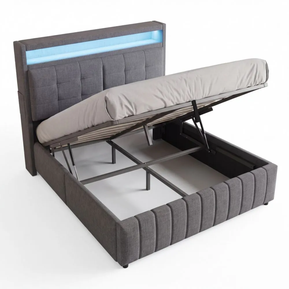 Doppelbett 140x200 cm mit LED-Kopfteil und Stauraum