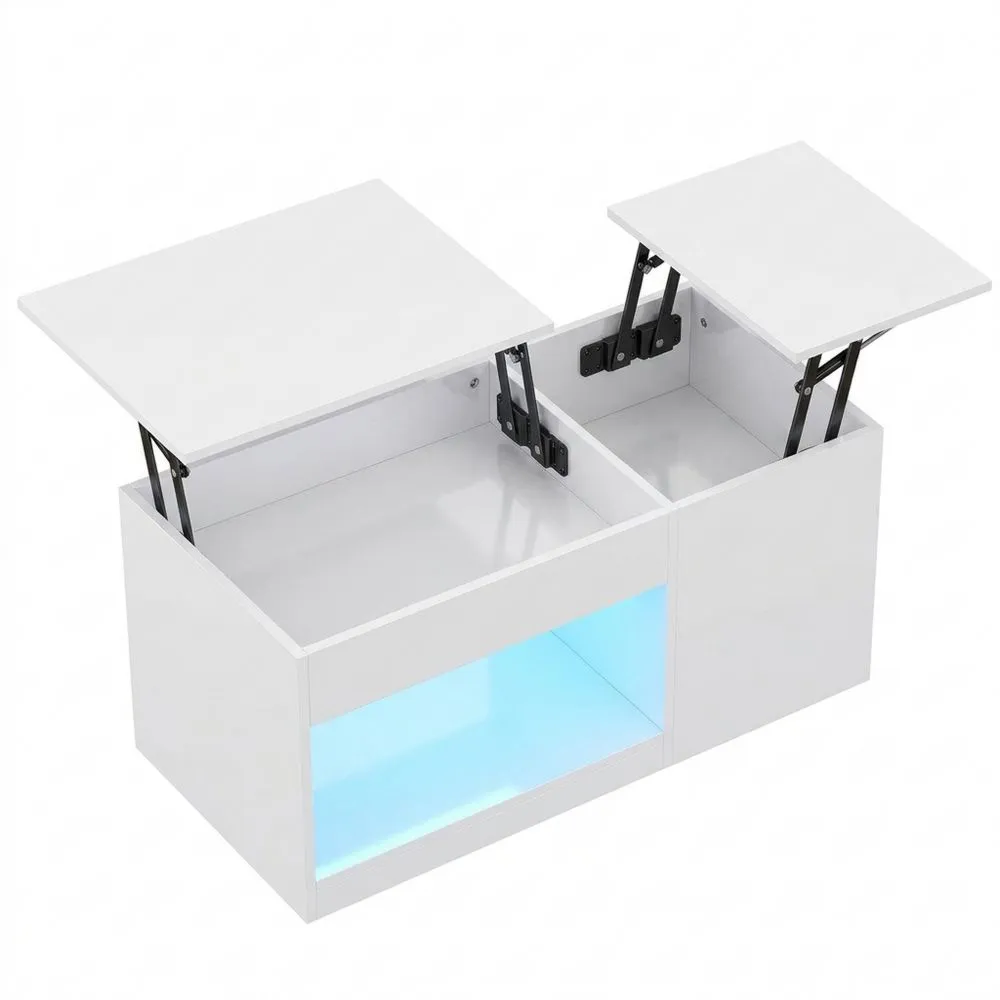 Höhenverstellbarer Couchtisch mit verstecktem Stauraum und LED-Beleuchtung