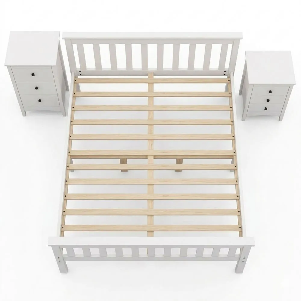 Massivholz-Doppelbett 140 x 200 cm mit Lattenrost und hohem Kopfteil