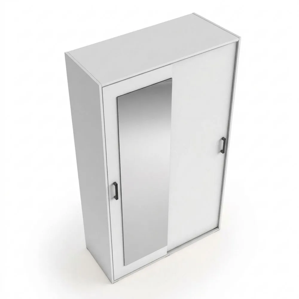 Moderner Kleiderschrank mit Schiebetüren und Spiegel, vielseitig einsetzbar, Weiß, 90 cm breit