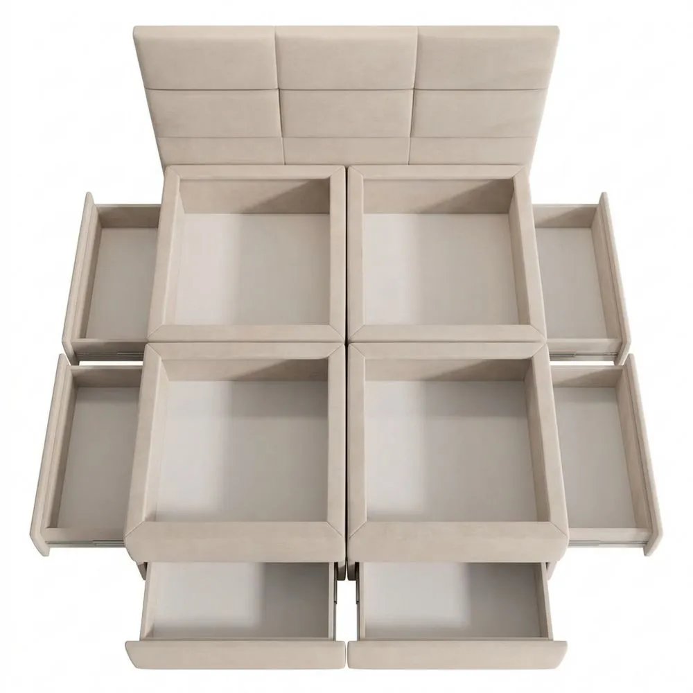 Gepolstertes Doppelbett mit Stauraum und Bonell-Matratze, H3, 140x200 cm, Beige