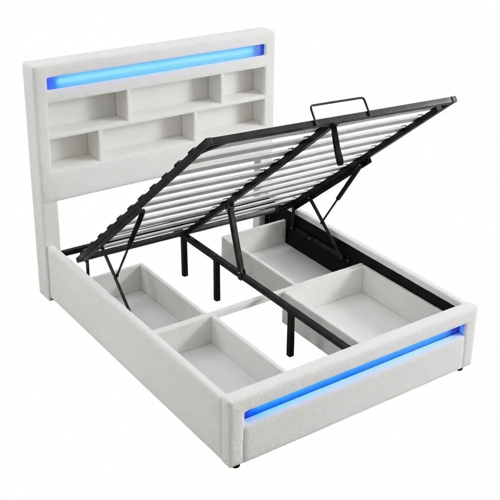 Komfortables Doppelbett 140x200 mit LED und Stauraum