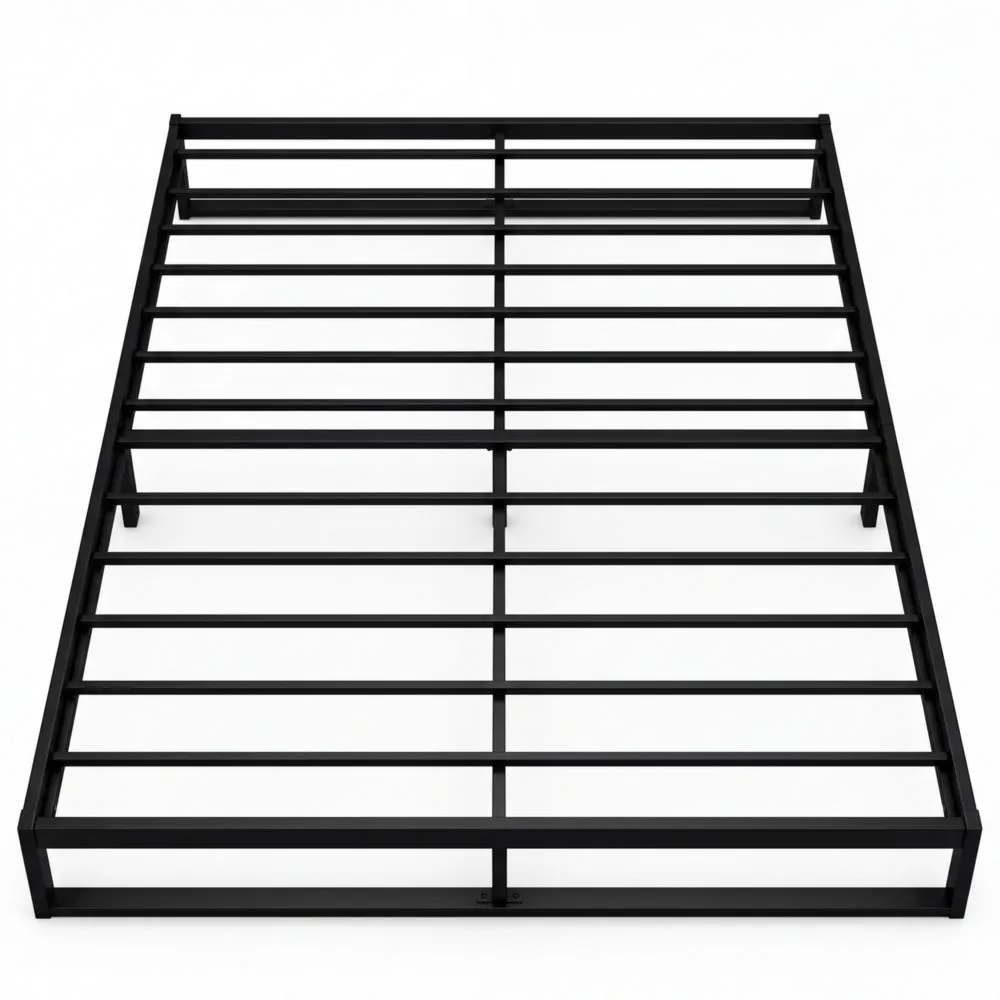 Modernes Metallbett 140x200 cm mit Holzlattenrost, umweltfreundlich, einfache Montage, schwarz