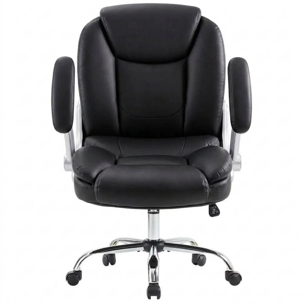 Ergonomischer Bürostuhl mit klappbarer Armlehne und Höhenverstellung, 180 kg Tragkraft, Schwarz