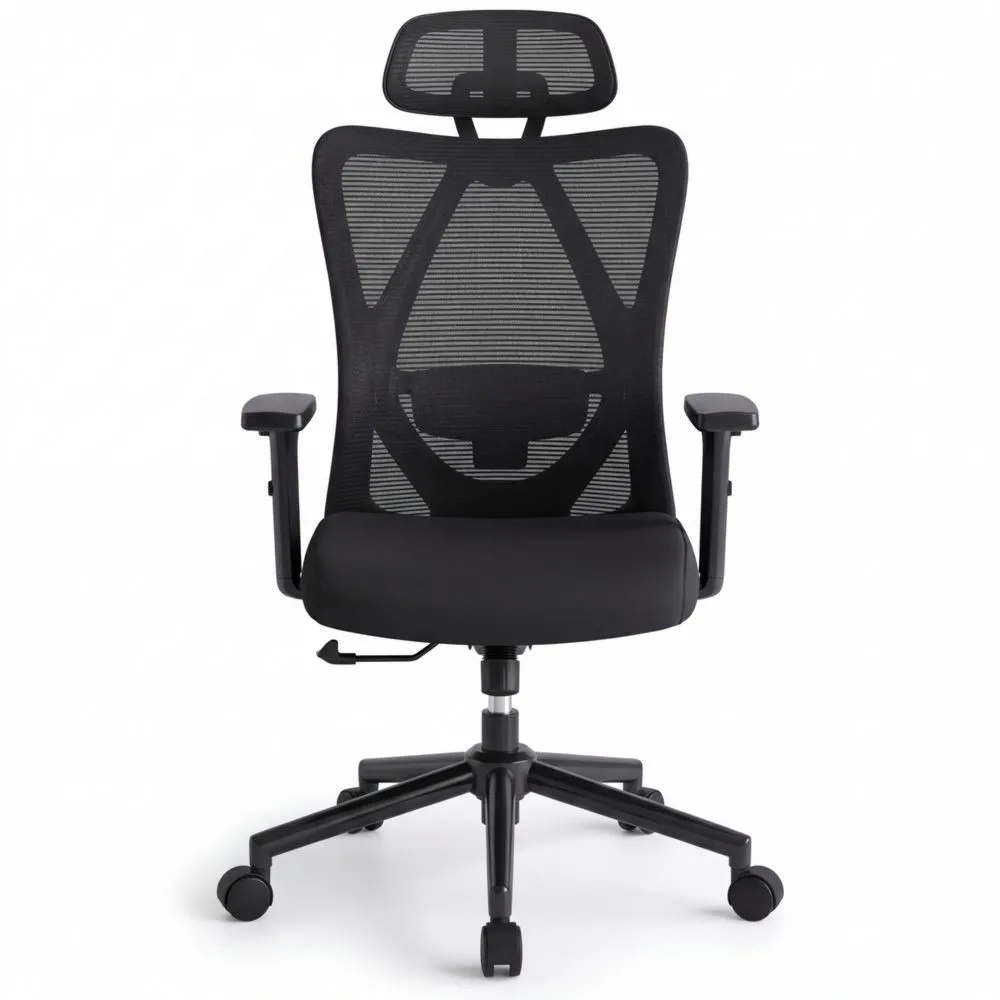 Ergonomischer Drehstuhl mit Wippfunktion und Verstellbaren Teilen, Schwarz