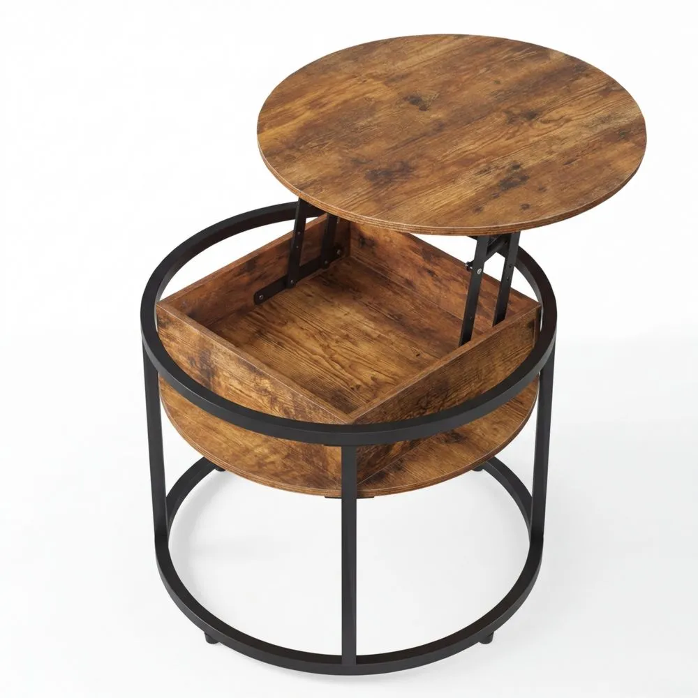 Runder Couchtisch mit Höhenverstellung und Stauraum, 60 cm Durchmesser