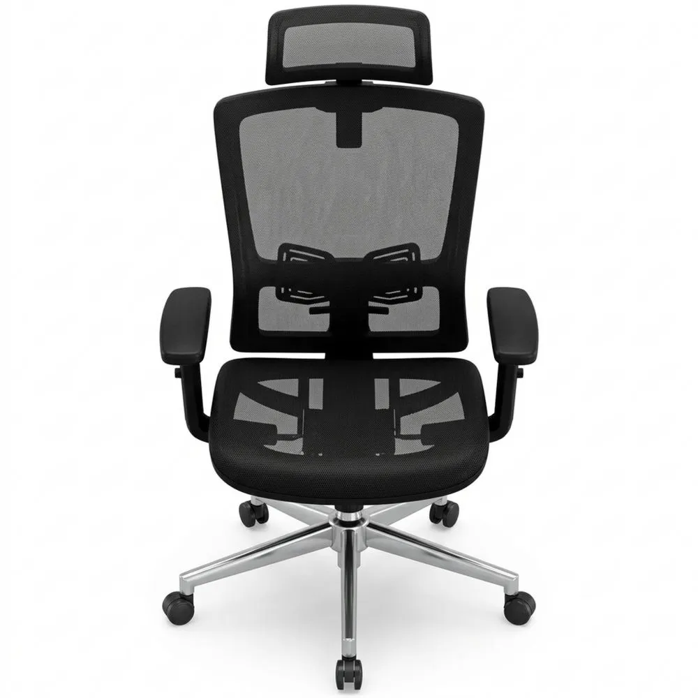 Ergonomischer Bürostuhl mit Lendenwirbel- und Kopfstütze, verstellbare Armlehnen, Schreibtischstuhl mit Wippfunktion bis 135°