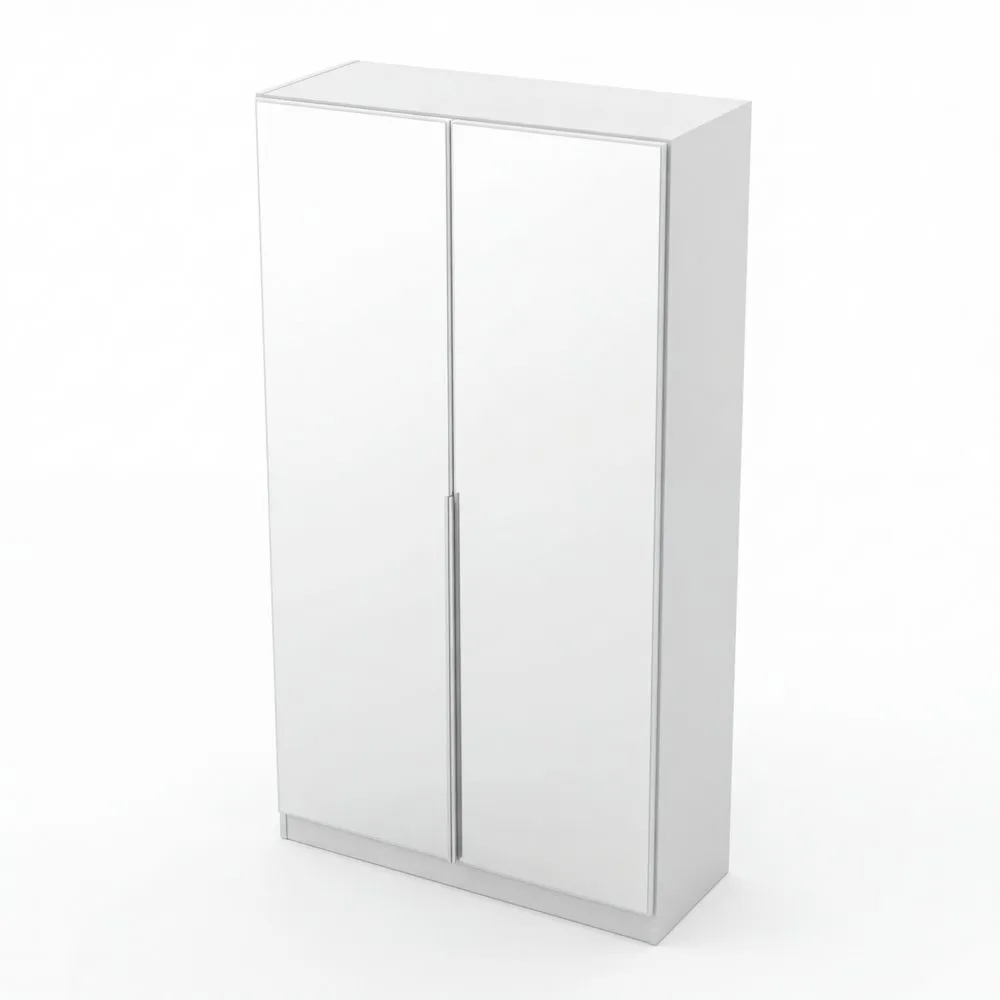 Zweitüriger Kleiderschrank mit Spiegel, Weiß/Seidengrau, 91 cm Breite