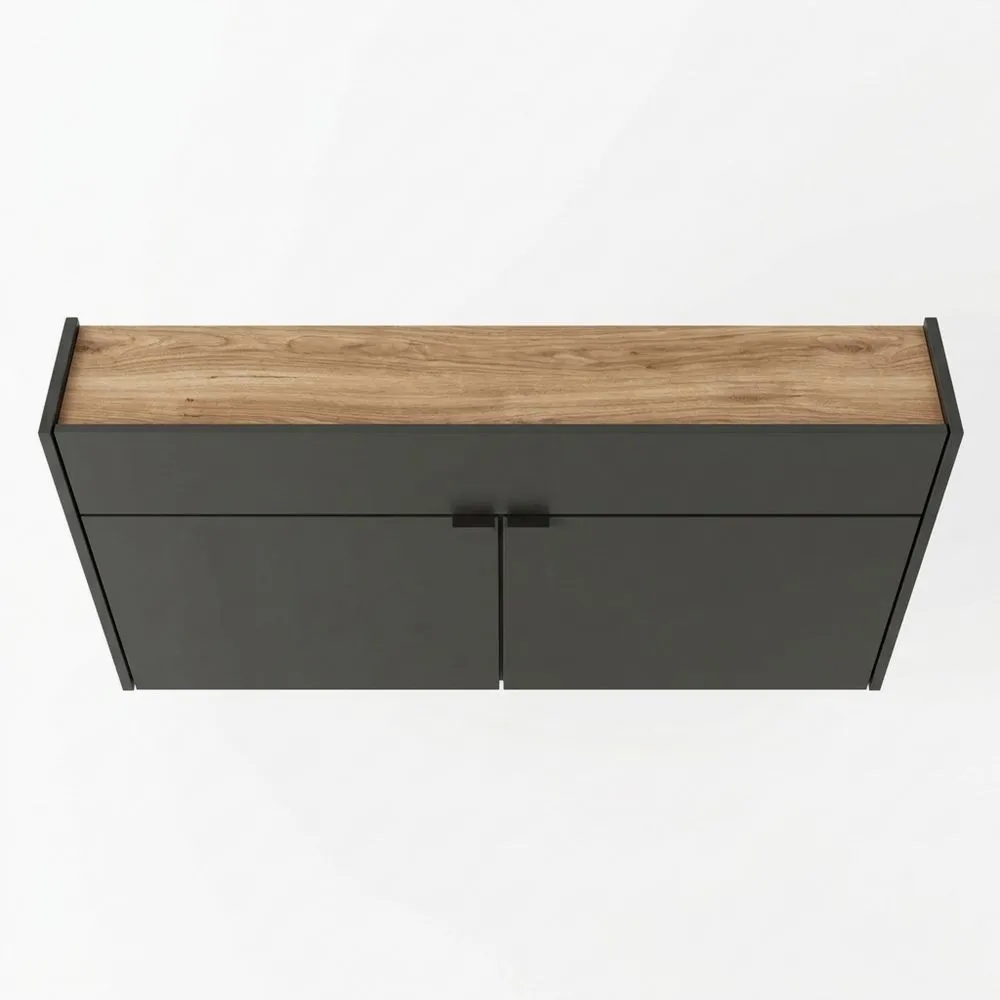 Moderner Schuhschrank in Grau mit Eiche, kompakt für schmale Flure