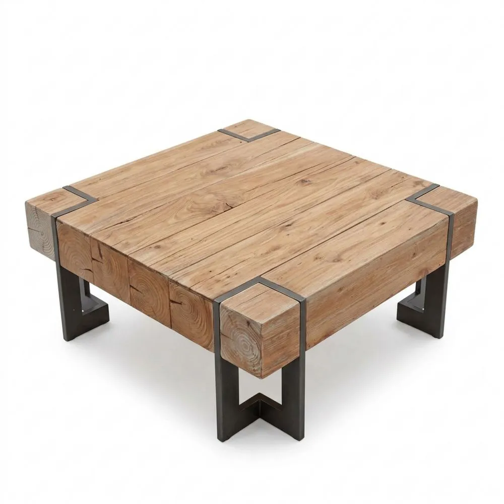 Rustikaler Wohnzimmertisch aus Tannenholz, FSC-Zertifiziert, naturfarben 70x70cm