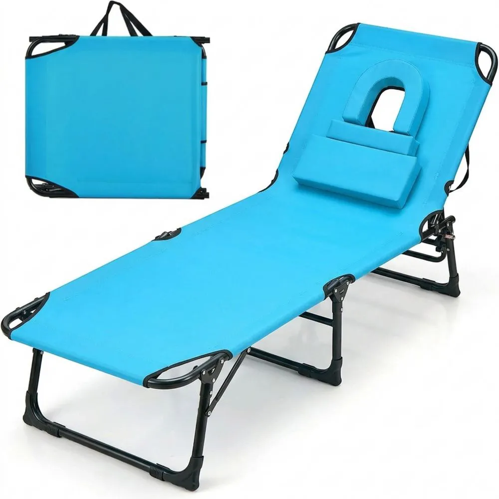 Klappbare Relaxliege mit Gesichtsöffnung und verstellbarer Rückenlehne, für Garten, Strand und Camping