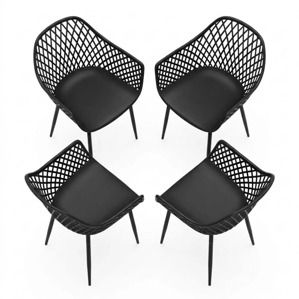 4er Set Gartensessel für Balkon & Terrasse, Skandinavisches Design, 120kg Tragkraft, Schwarz