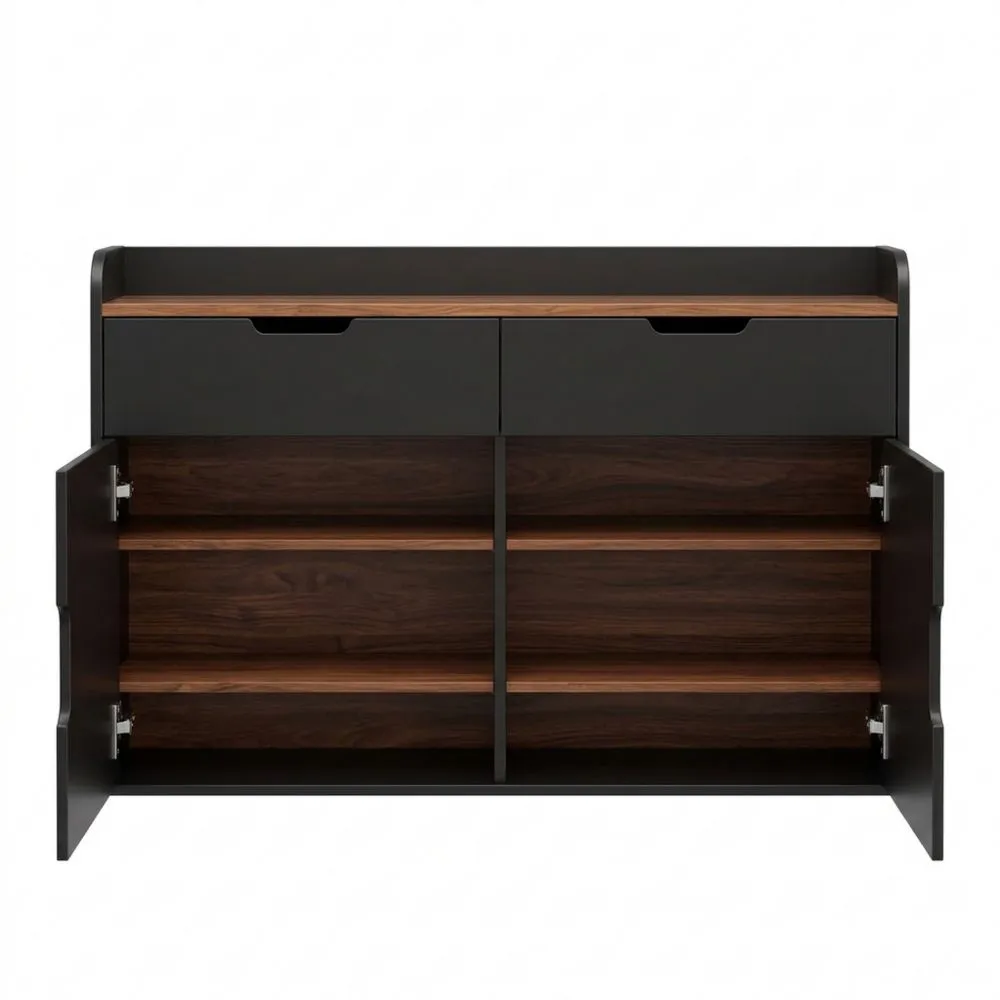 Kompakter Schuhschrank zur Wandmontage mit Schublade, platzsparend für Flur oder Wohnzimmer, Holz, Schwarz