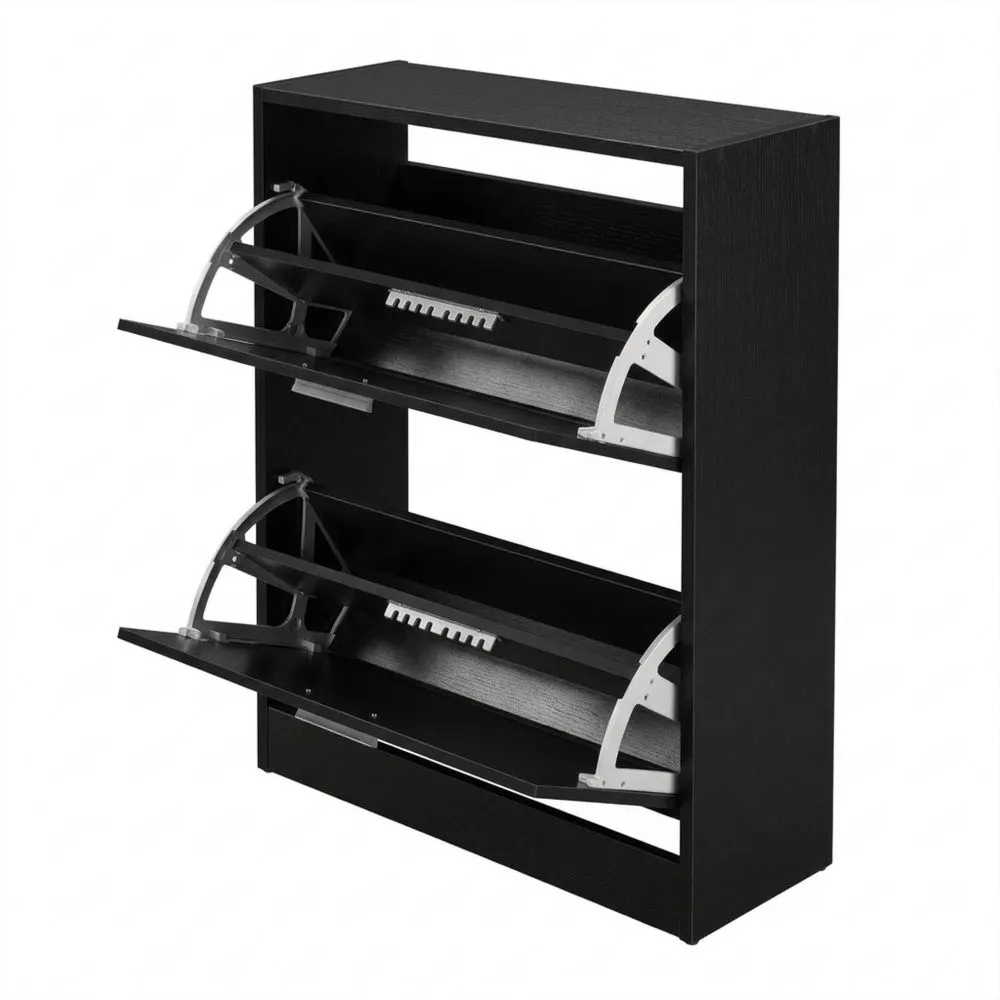 Schuhkommode mit 2 Klappen für 12 Paar Schuhe, schwarz