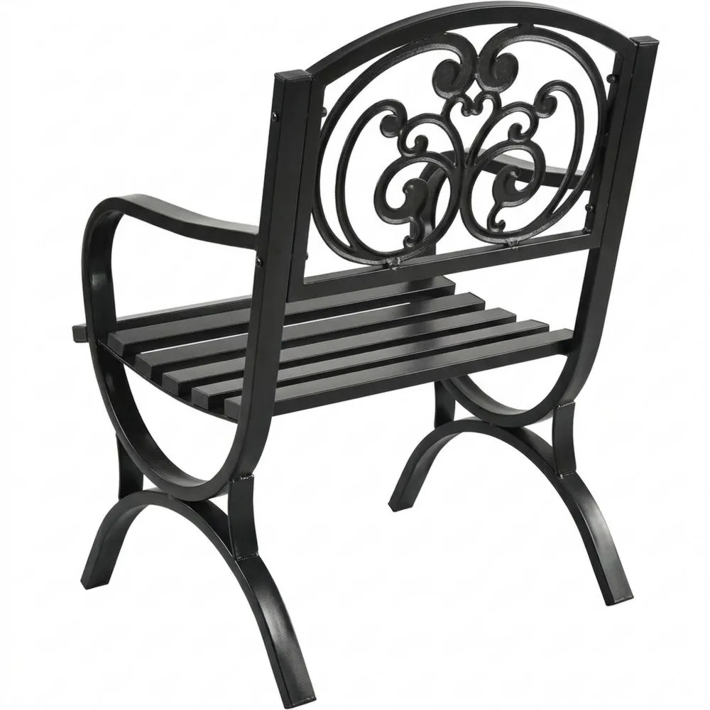 Antiker Metall-Gartensessel mit Armlehnen, extra breit, schwarz