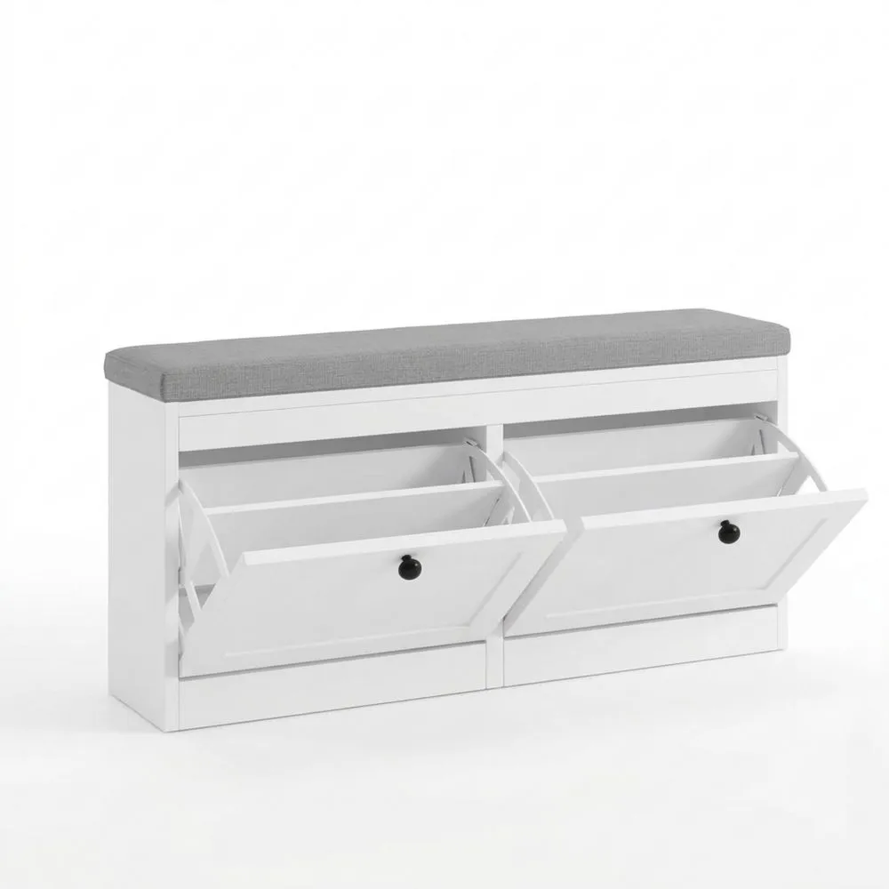Schuhkommode mit Klappen und Sitzbank für den Flur, verstellbar, kompakt, Weiß
