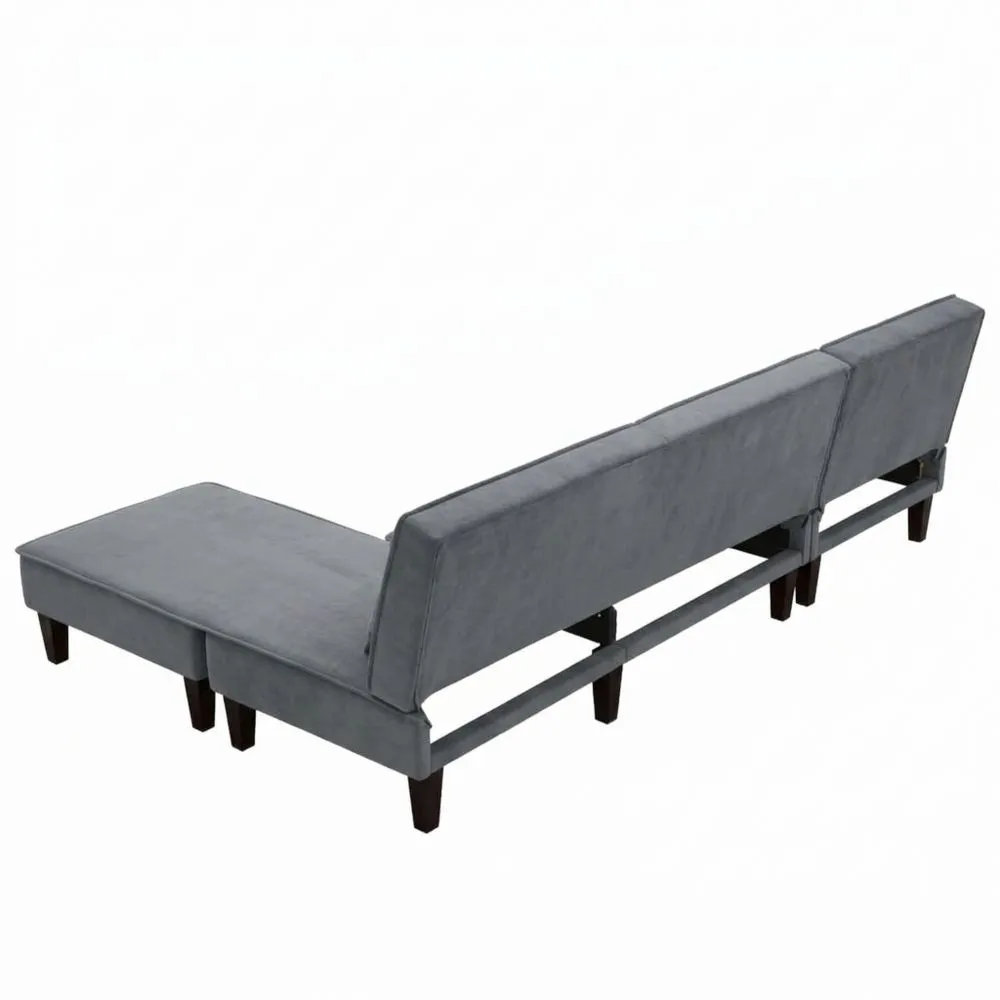 Verstellbares L-Form Schlafsofa, Dunkelgrau, Samt, mit Chaiselongue