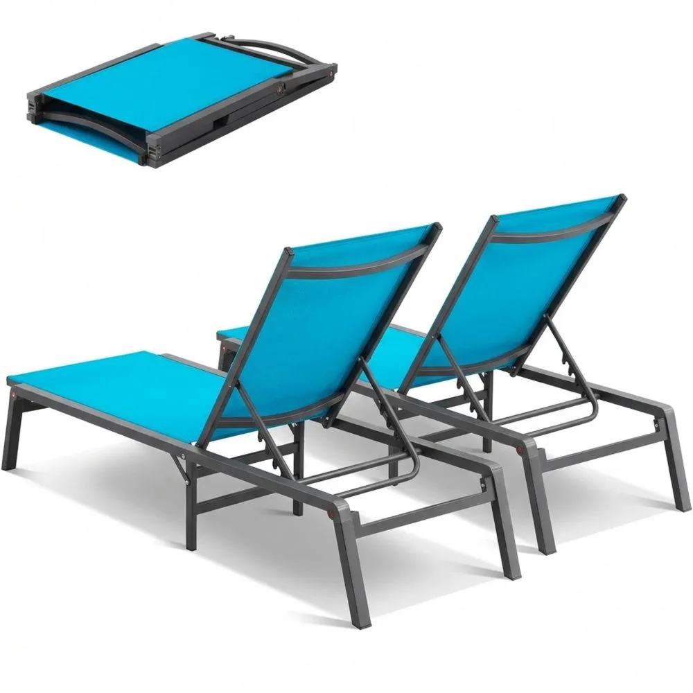 Klappbare Alu-Liege mit 5 Positionen, 182x60x88cm, für Strand und Garten, in Braun und Blau, 2 Stück