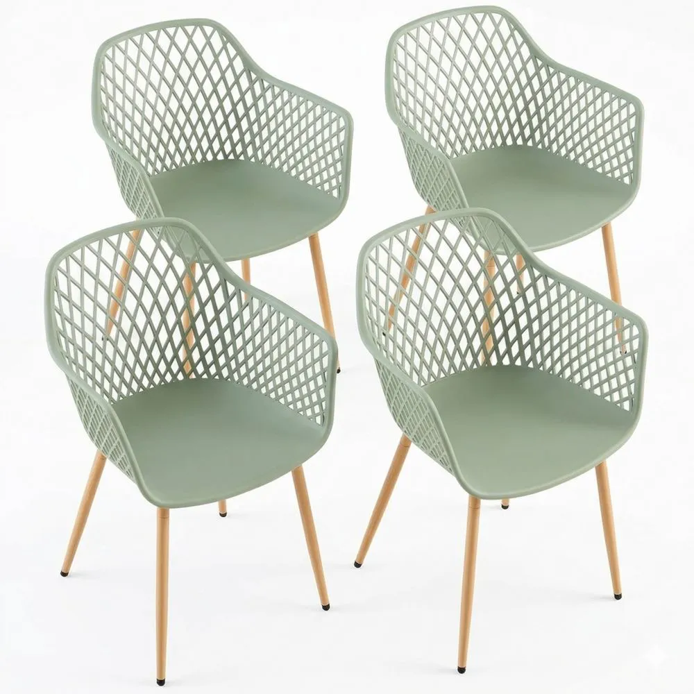 4er Set Outdoor Loungestühle, Kunststoff Balkonstühle mit Metallbeinen, Belastbarkeit 120 kg, Graugrün