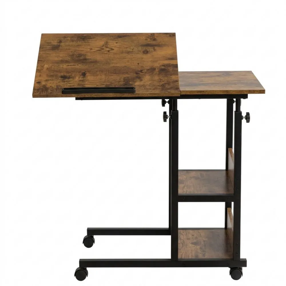 Höhenverstellbarer C-förmiger Beistelltisch mit Rollen und Stauraum