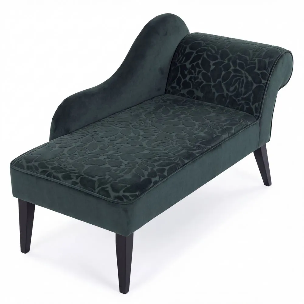Moderne komfortable Chaiselongue in Grün mit Blattmuster Samtstoff