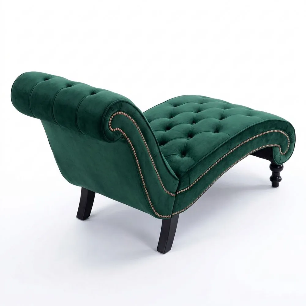 Elegante grüne Samt-Chaiselongue mit Armlehnen