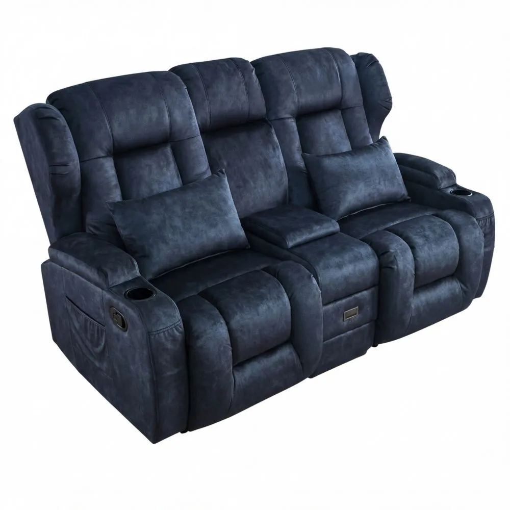 Gemütliches Zweisitzer-Sofa mit Schlaf- und Relaxfunktion, Heimkino-Sitze mit Getränkehalter und Stauraum