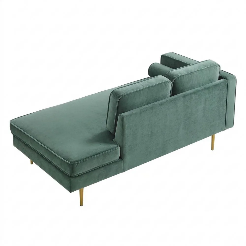Elegante Chaiselongue in Minzgrün mit Goldgestell und Nackenstütze