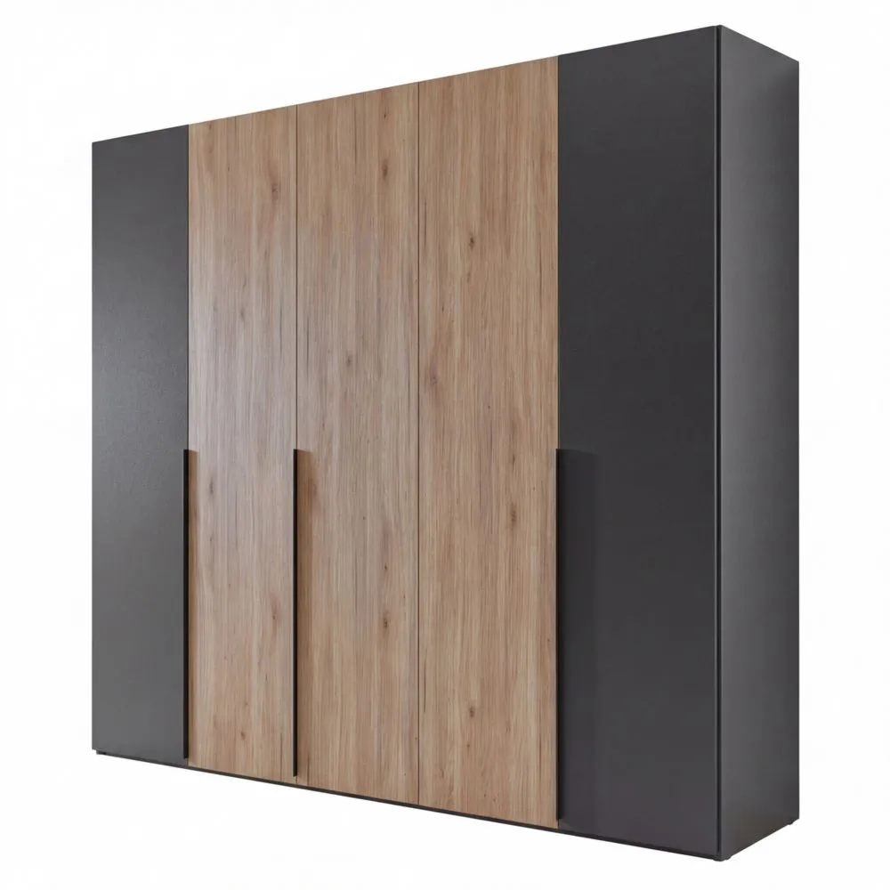 Vielseitiger 5-türiger Kleiderschrank in Graphit und Eichenoptik