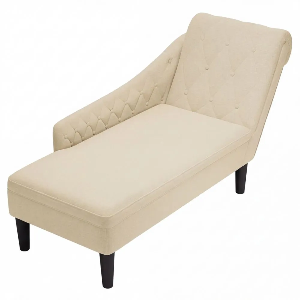 Bequeme Chaiselongue mit rechter Armlehne und Kissen, gepolstert für Wohnzimmer und Büro, cremefarben